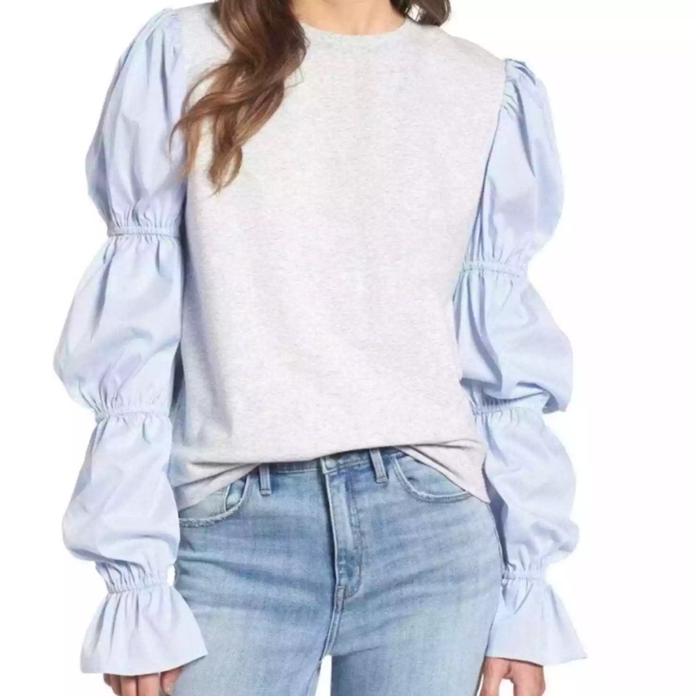 Treasure & Bond Something Navy Poufed Sleeve Sweatshirt 🌼